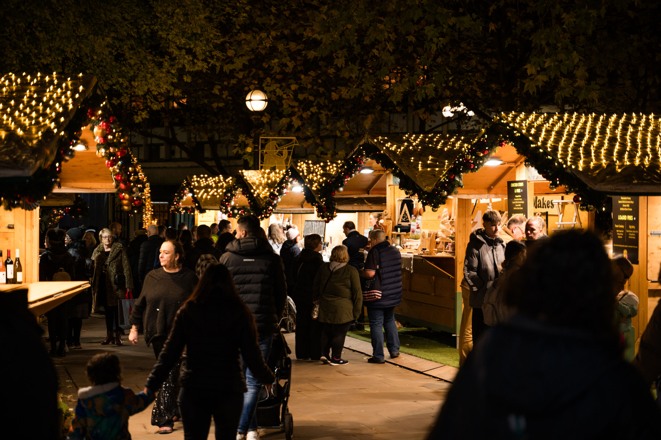 Christmas in Cathedral Square market stalls and visiotrs